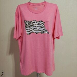 Pink Leopard Print Flag Graphic Tee Womens XL Short Sleeve Crew Neck Summer Top